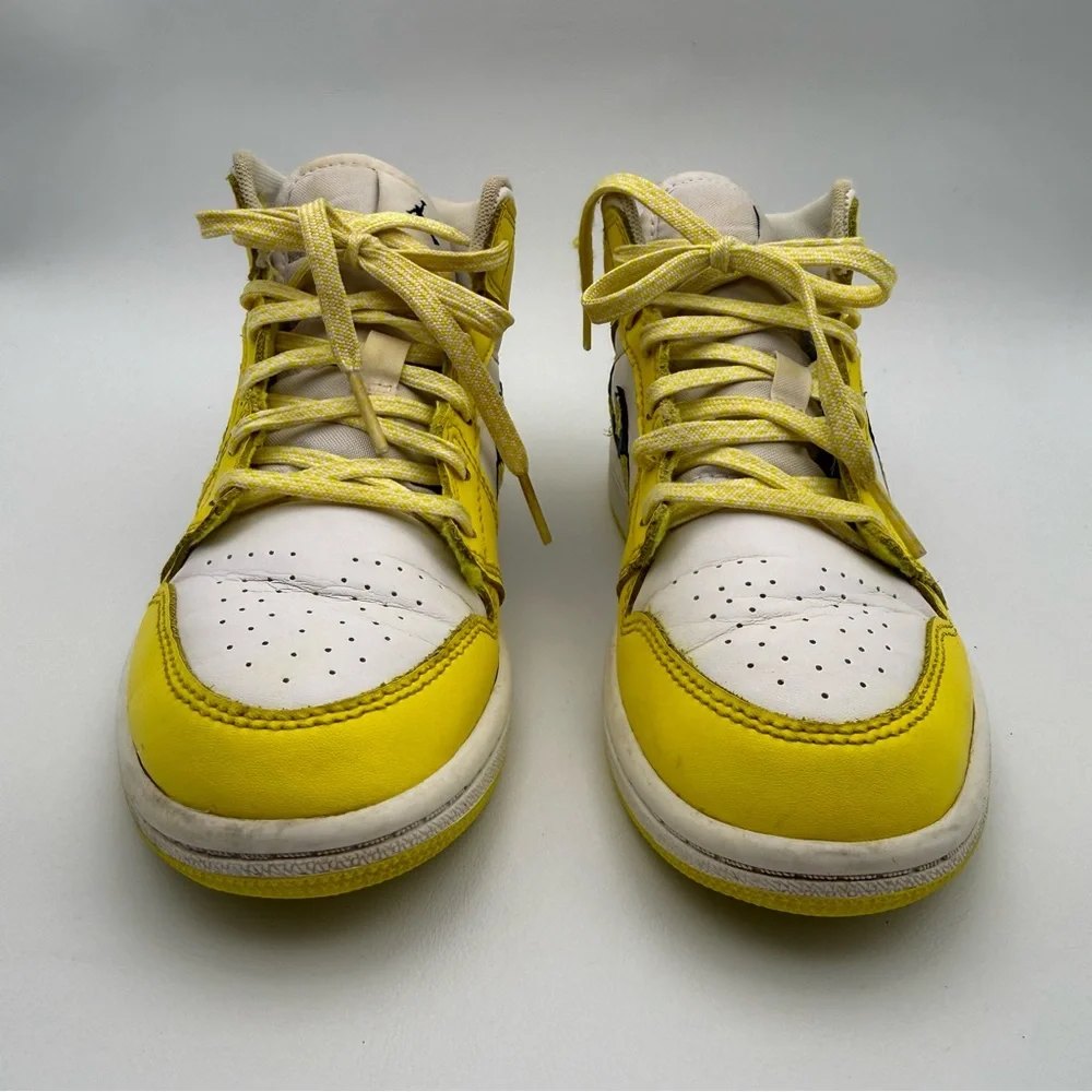 Nike Air Jordan 1 Mid GS “Dynamic Yellow Floral” Rose Patch Sneakers Size 1Y